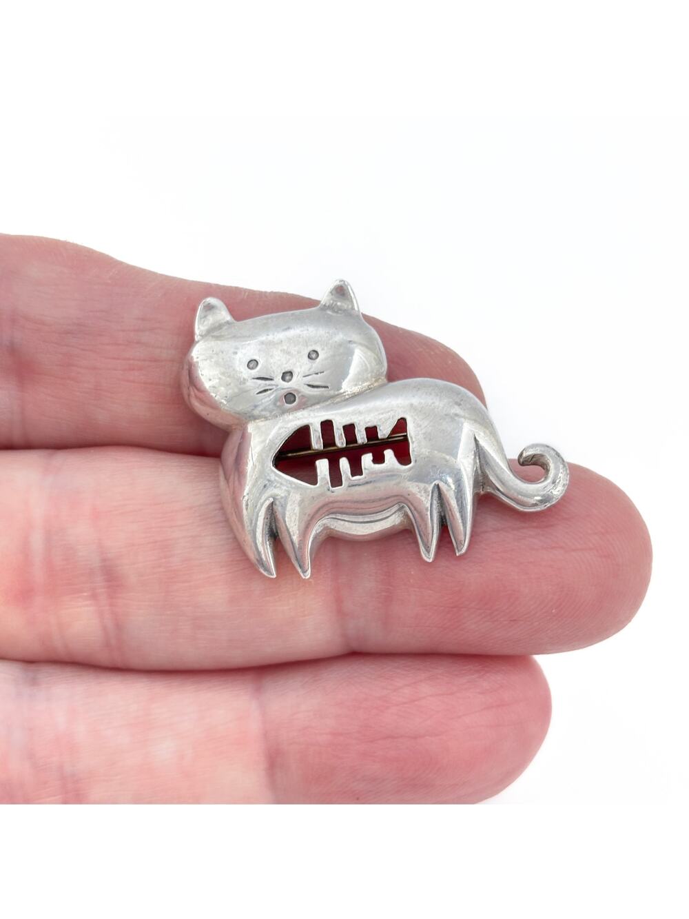 Vintage Boma Sterling Silver 925 Cutout Fish Cat Brooch